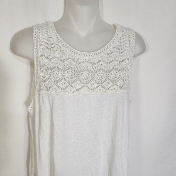 Ann Taylor Loft Womens Top Large White Sleeveless Linen Blend Crochet Round Neck - Picture 3 of 9